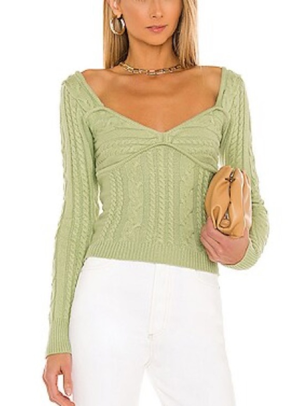 Majorelle Fallone Green Cable Knit Bustier Sweater Top XS Cropped Fitted